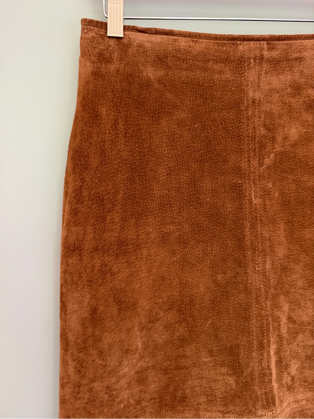 Vintage Clio 100% Leather Suede Western Camel Brown A-Line Midi Skirt - Picture 3 of 14